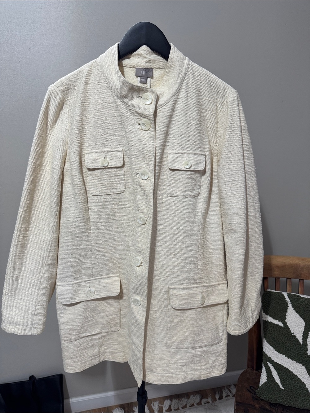 J. Jill Cream/ pale yellow Textured Cotton Longline Jacket – Size L - Picture 2 of 9